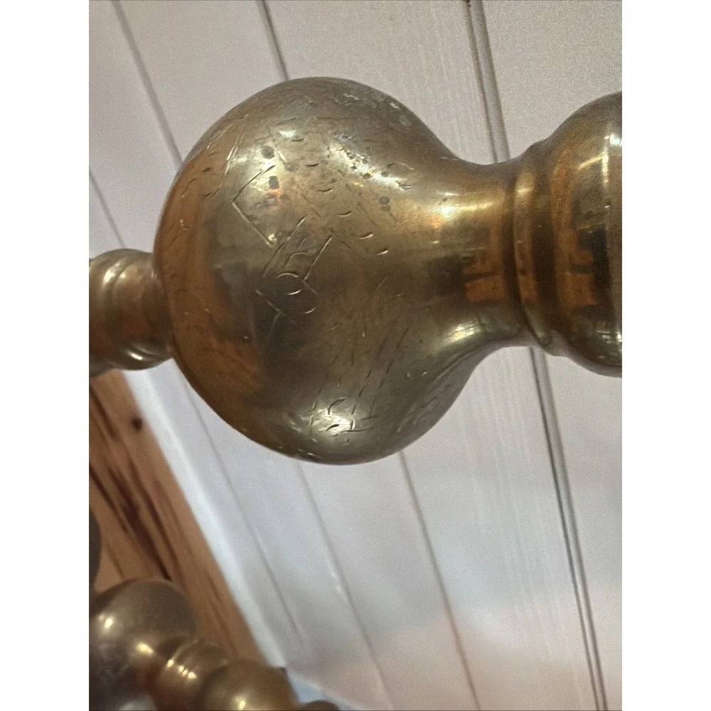 Pair Of Brass Floor Candle Holder Etched Church Pilar Candlestick Wedding ES0026